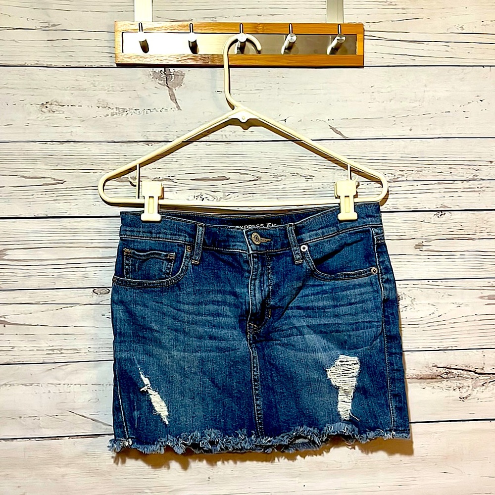 Express Raw Hem Jean Mini Skirt